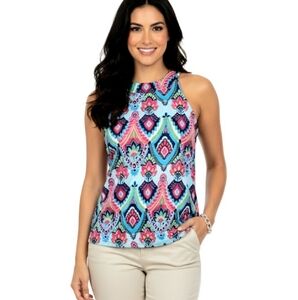 Buckhead Betties Top Floral Multicolor Keyhole Back Sleeveless Bright Colorful